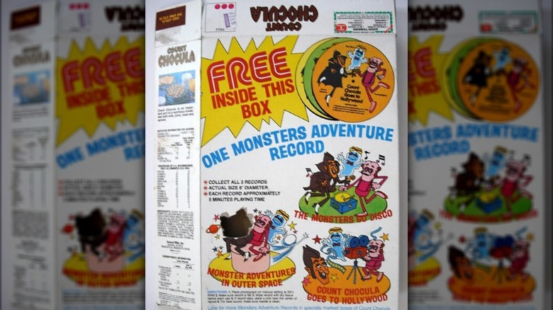 The back of a Count Chocula Box, showcasing the music discs