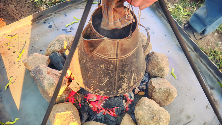 Coffee being prepared over an open fire