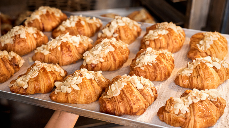 tray of almond croissants