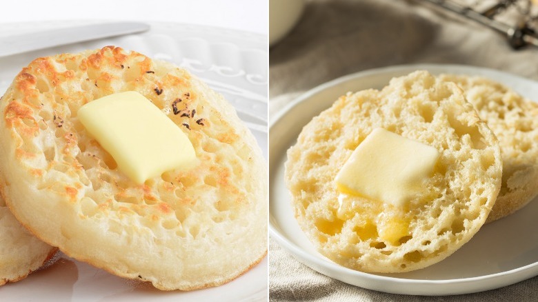 crumpet and english muffin with butter