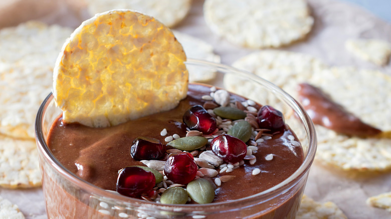 Chocolate Hummus and rice cake