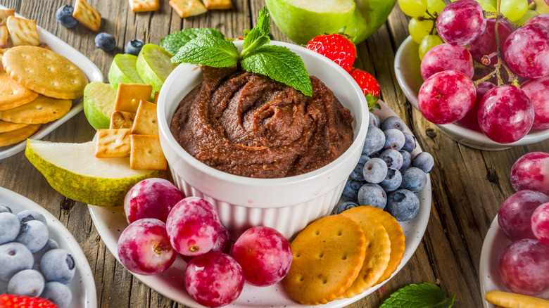 Dessert Hummus, fruit, and crackers