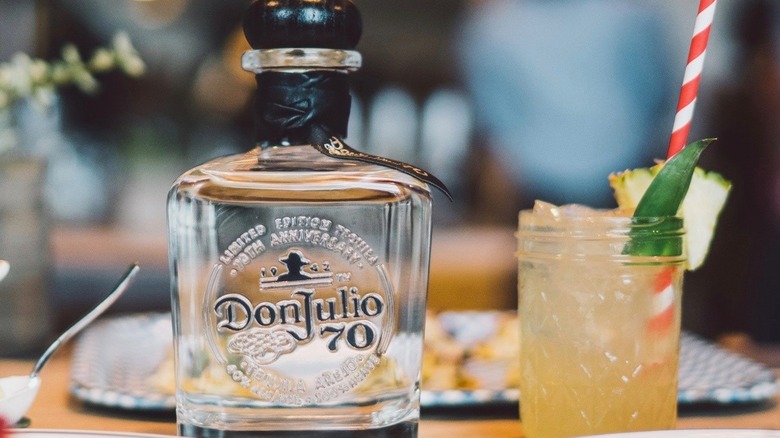 Clear Anejo Don Julio 70 tequila bottle