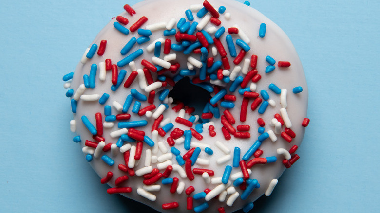 Donut with red, white and blue sprinkles