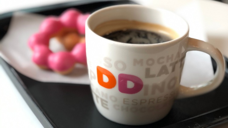 Fresh poured cup of Dunkin' coffee