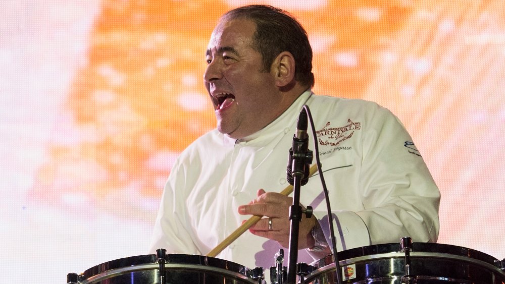 Emeril Lagasse plays drums