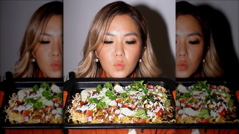 Esther Choi with ramen nachos