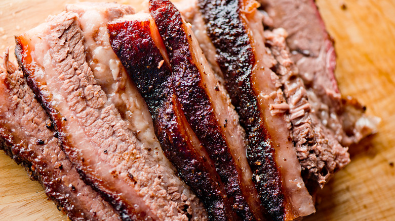 Beef brisket on wooden table