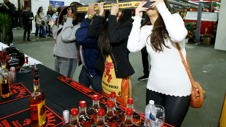 group drinking fireball shots