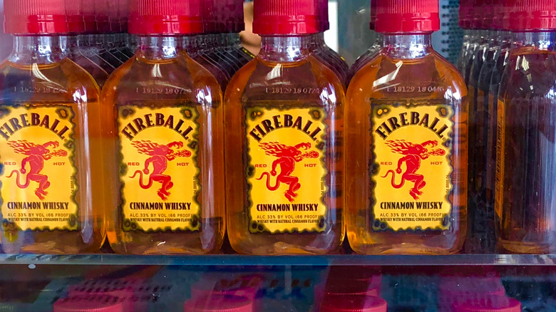 mini fireball bottles on shelves