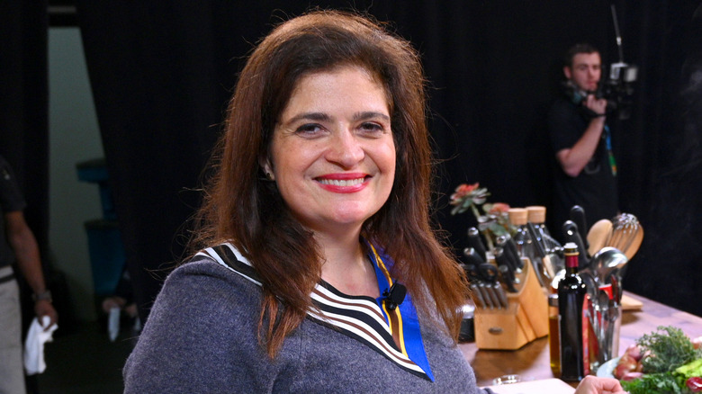 Alex Guarnaschelli in gray