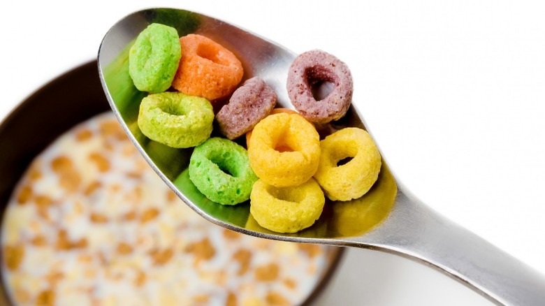 froot loops on a spoon