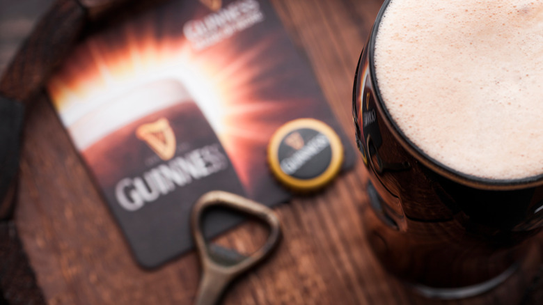 pint of Guinness next to coaster