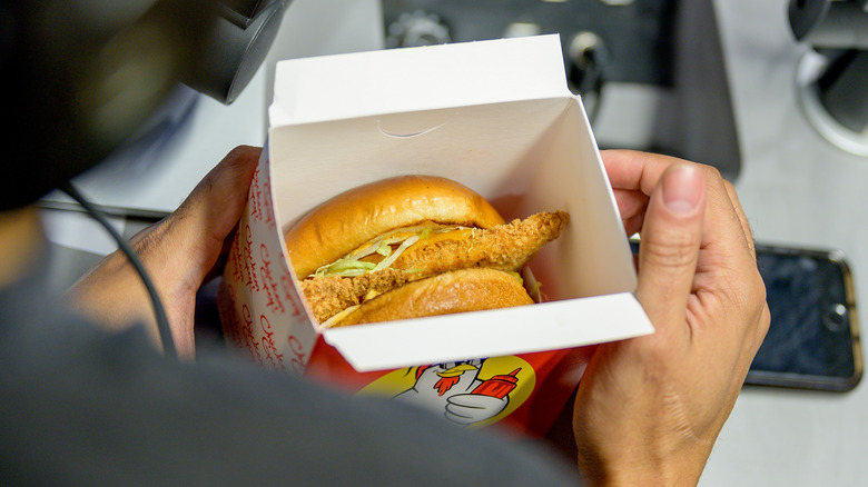 A Chicken Guy sandwich in a box