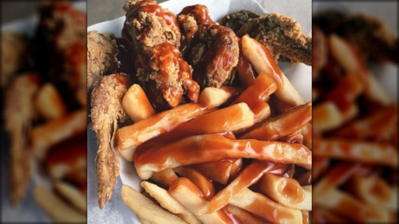 Chicken, fries, and sauce at Harold's