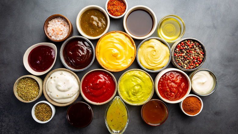 bowls of condiments