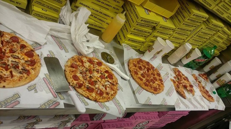 Pizzas on countertops