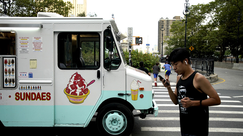 Ice cream truck at New York City crosswalk