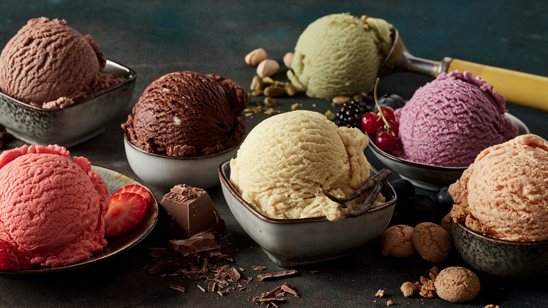 Various flavors of ice cream