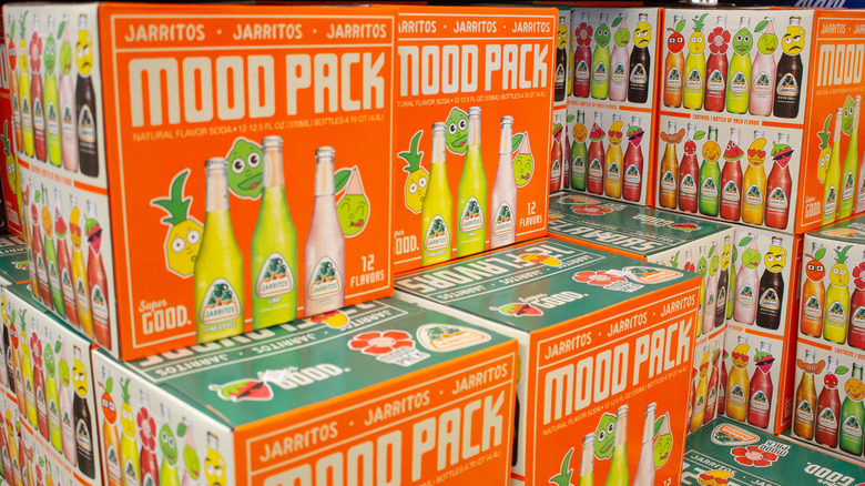 Stacks of Jarritos sold in "Mood Pack" boxes 