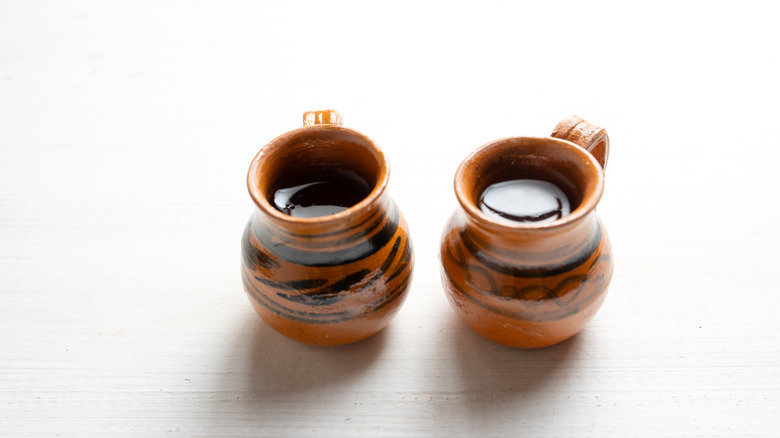 Traditional Mexican clay cups of coffee