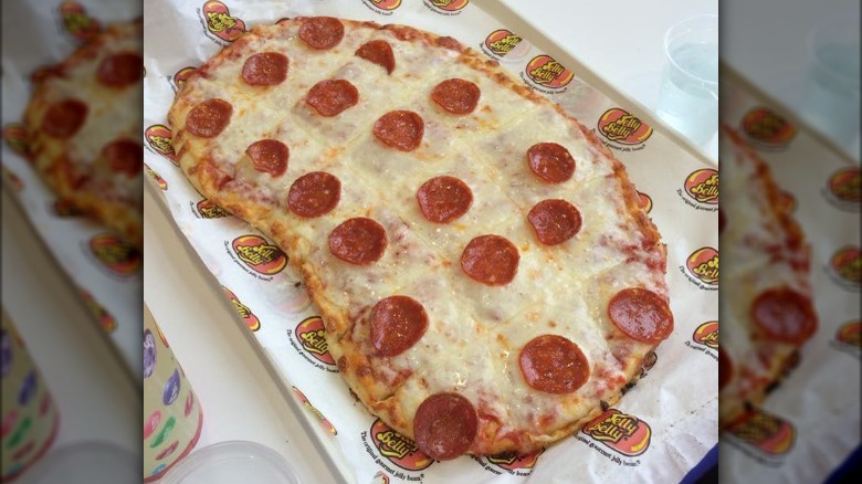 bean-shaped pizza at jelly belly cafe