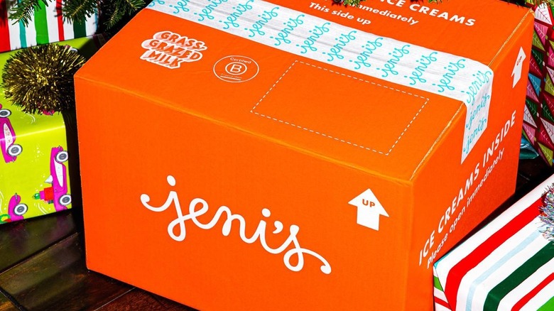 An orange Jeni's ice cream delivery box