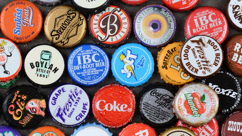 Variety of soda bottle caps