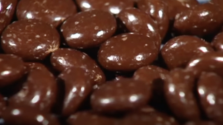 Closeup of a pile of Junior Mints candies