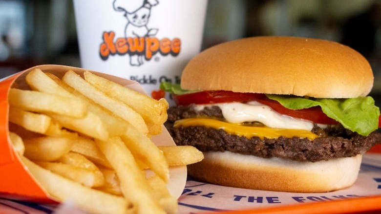 A Kewpee meal with a drink, fries, and a burger