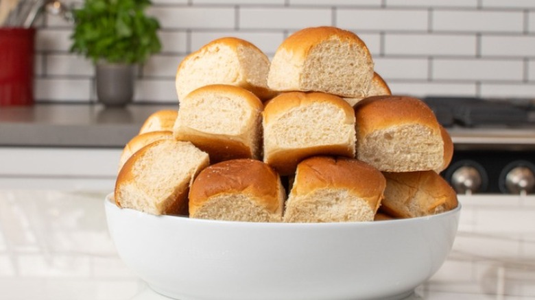 King's Hawaiian sweet bread rolls in a white bowl