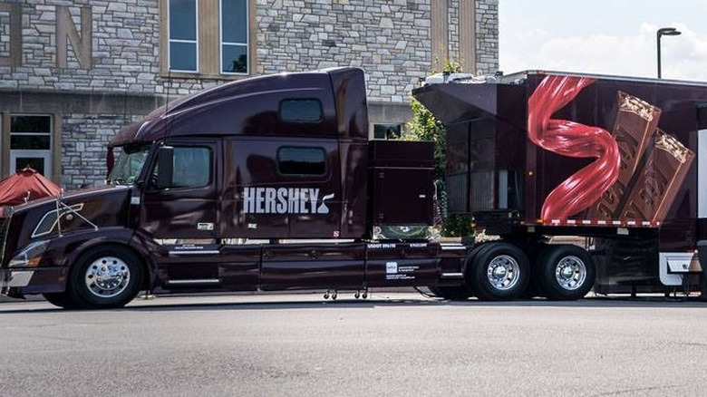 A Hershey truck painted with Kit Kats and Twizzlers