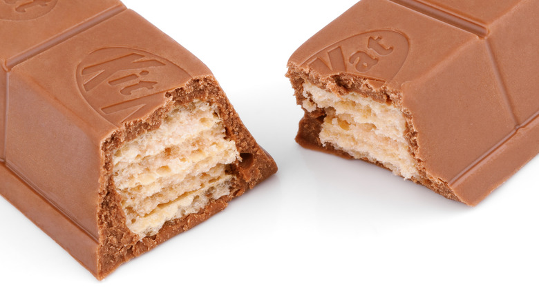 Extreme close up of a cross-section of a Kit Kat