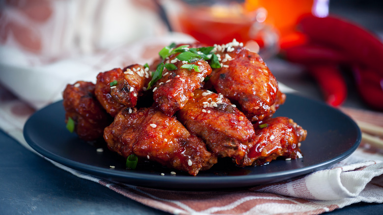 A plate of Korean fried chicken