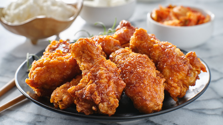 A plate of Korean fried chicken