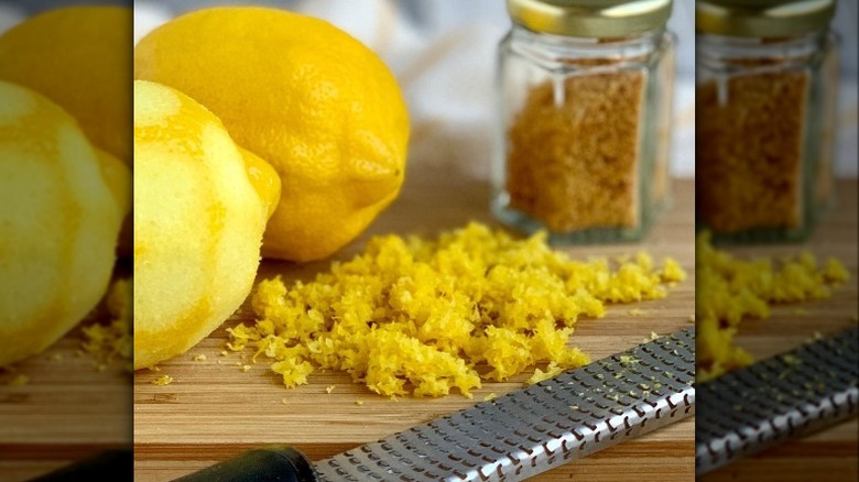 Lemon zest on chopping board