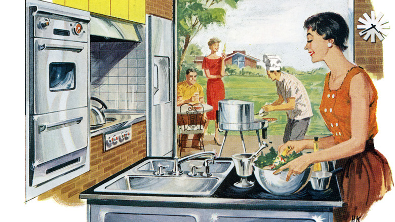 50s housewife cooking illustration