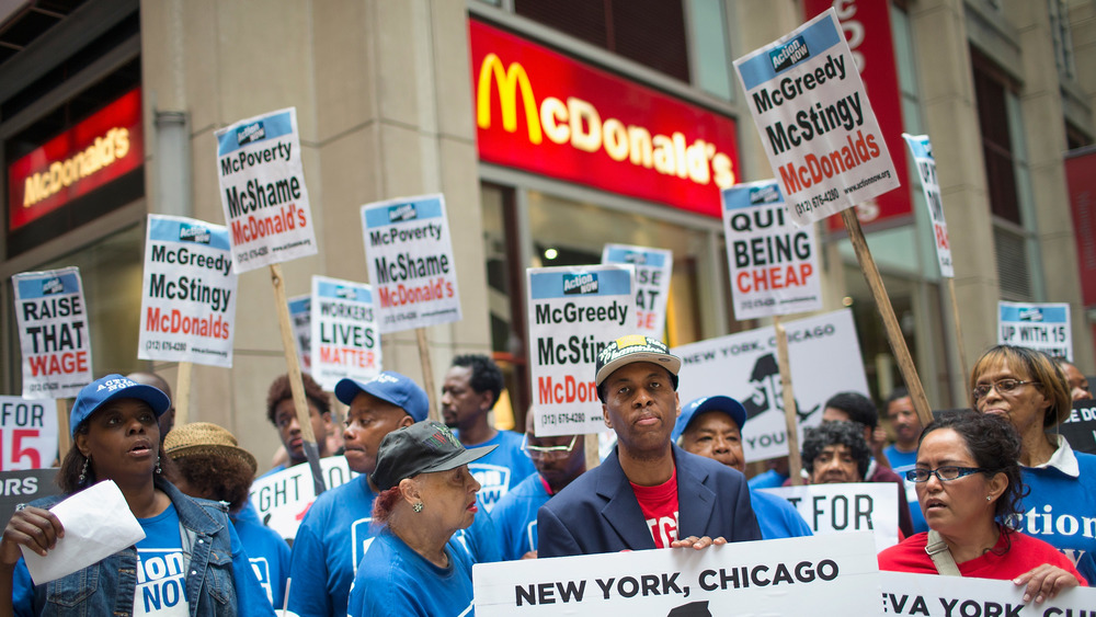 McDonald's protesters outside of a McDonald's