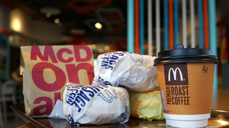 McDonald's coffee and breakfast sandwiches
