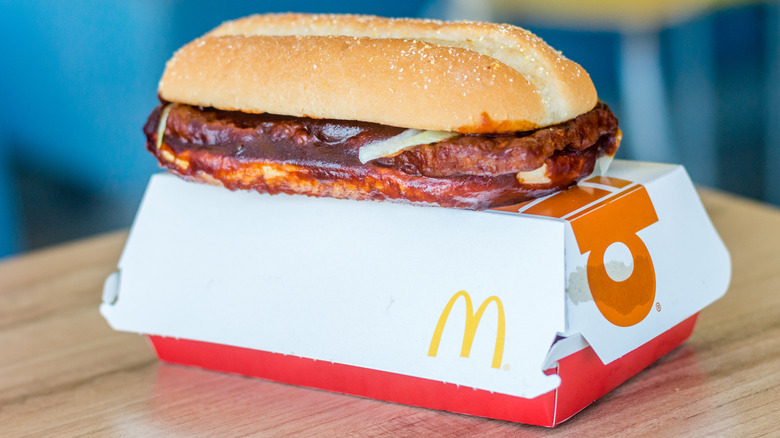 McDonald's McRib sandwich on box