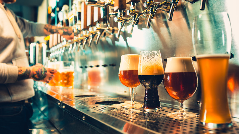 Poured beers under taps