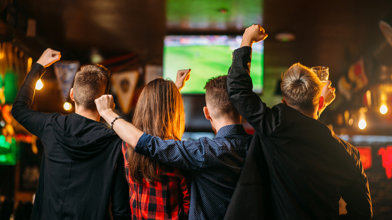 People cheering in sports bar