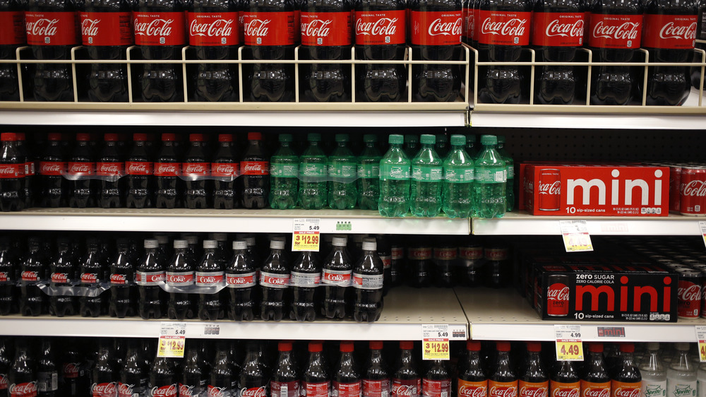 Shelf of Coca Cola products