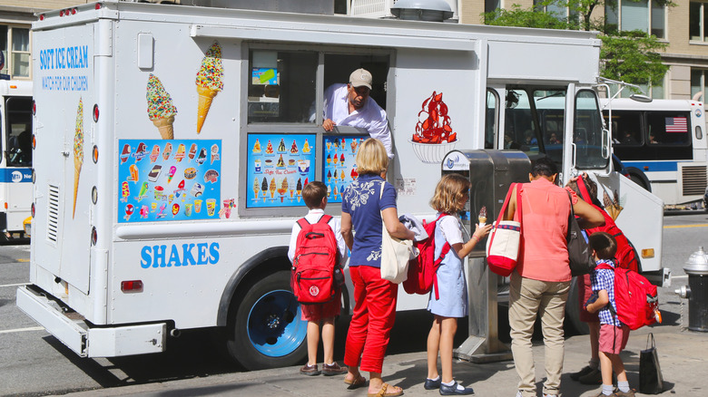 ice cream truck with customers