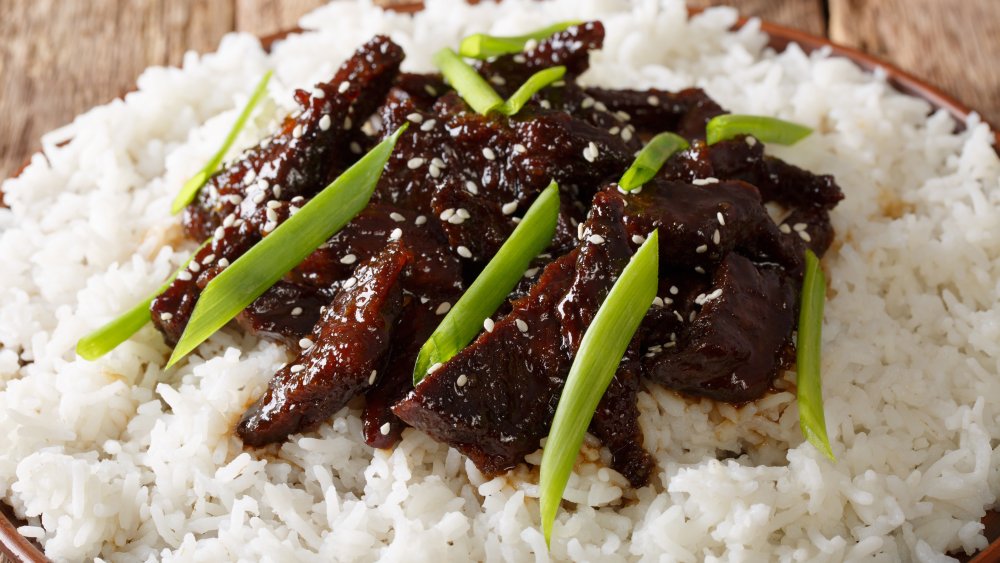 Mongolian beef on rice