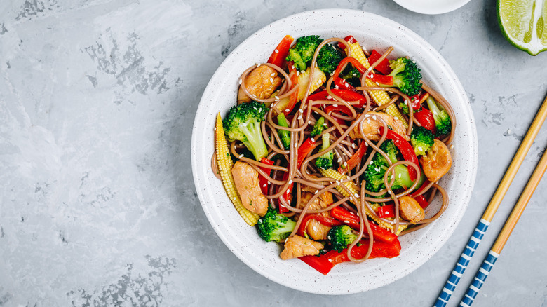 Stir-fried vegetables and noodles