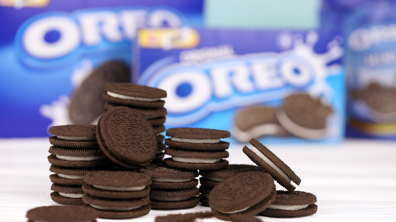 Oreo cookies stacked