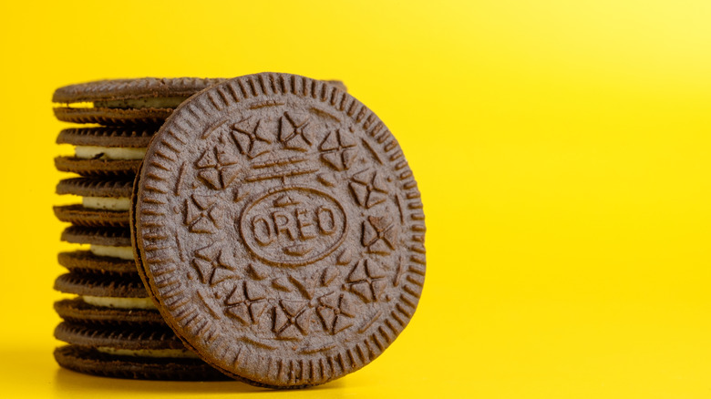 Oreo cookies and yellow background
