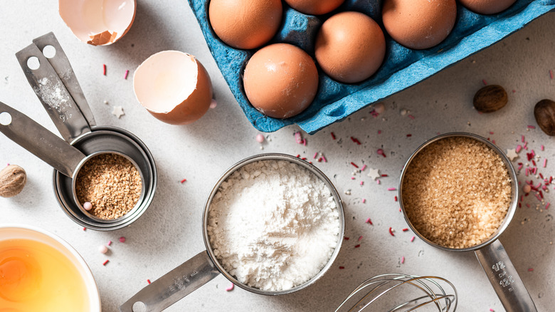 eggs, flour, and brown sugar