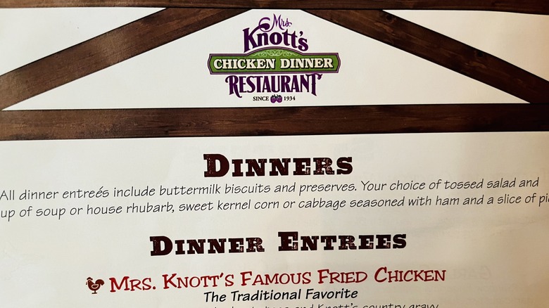 mrs knott's chicken dinner menu